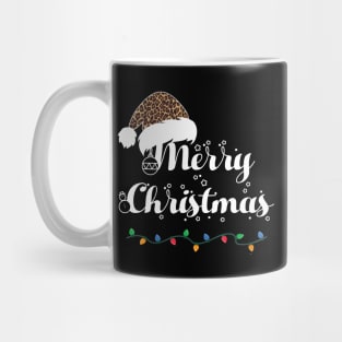 Merry Christmas Lights Leopard Print Santa Hat Xmas Holiday Mug